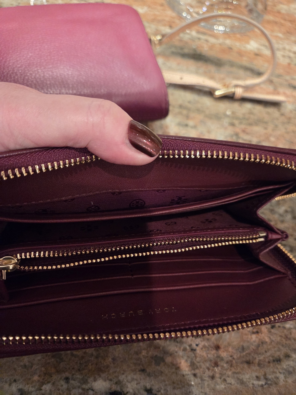 Tory Burch Berry-Burgundy Leather Crossbody Bag and Wallett Set - Picture 7 of 8